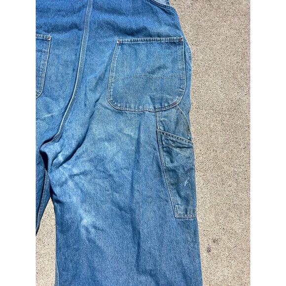 Vintage Dickies Overalls Men Size 42x32 Blue Distressed Cotton Denim Button Fly - Picture 11 of 13